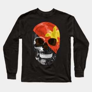 Papua New Guinea Flag Skull - Gift for Papua New Guinean With Roots From Papua New Guinea Long Sleeve T-Shirt